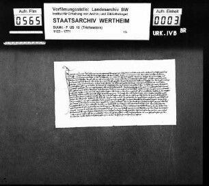 Alte Kopie des Kaufbriefs über zwei gült- und zinspflichtige Güter zu Altfeld, die dem Kloster Triefenstein verkauft wurden. Original: StAWt-F US 10, Nr. 32 (alte Signatur: Altfeld IVa)