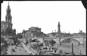 Dresden. Friedrich-August-Brücke, Hofkirche, Semperoper