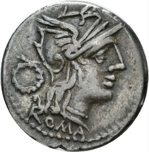 Denar des T. Cloelius mit Darstellung der Victoria in einer Biga