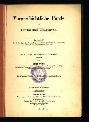 Vorgeschichtliche Funde aus Berlin und Umgegend : Festschrift ...