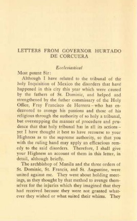 Letters from governor Hurtado de Corcuera