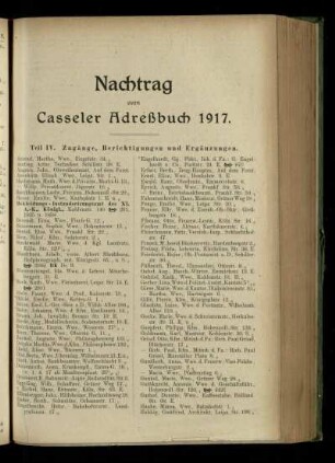 Nachtrag zum Casseler Adreßbuch 1917