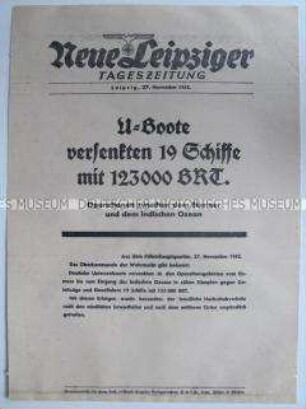 Extrablatt der "Neuen Leipziger Tageszeitung" u.a. zur Operation zwischen dem Eismeer und dem Indischen Ozean