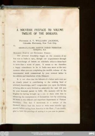 A Souvenir Preface To Volume Twelve Of The Dinkard.