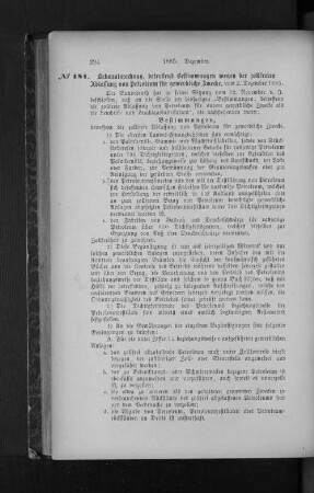 No. 181. Bekanntmachung, betreffend Bestimmungen wegen der zollfreien Ablassung von Petroleum für gewerbliche Zwecke, vom 2. Dezember 1885.