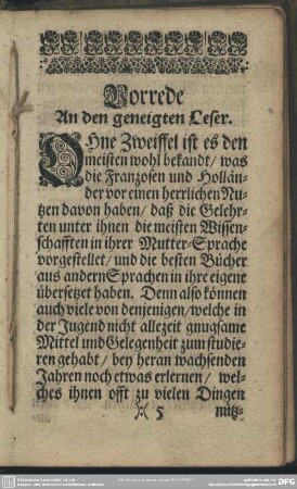 Vorrede an den geneigten Leser