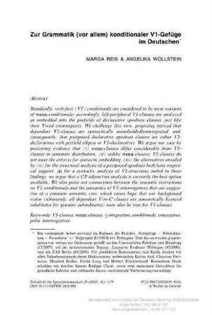 Zur Grammatik (vor allem) konditionaler V1-Gefüge im Deutschen
