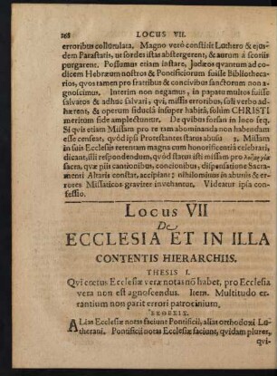 Locus VII De Ecclesia Et In Illa Contentis Hierarchiis.