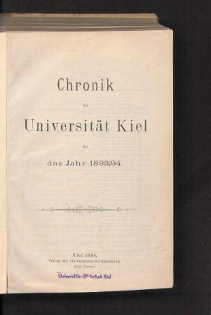 1893/94: Chronik der Universität Kiel für das Jahr 1893/94