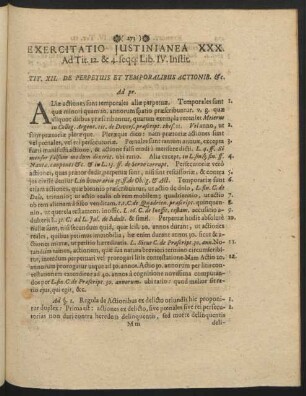 Exercitatio Iustinianea XXX. Ad Tit. 12. & 4. seqq. Lib. IV. Instit.
