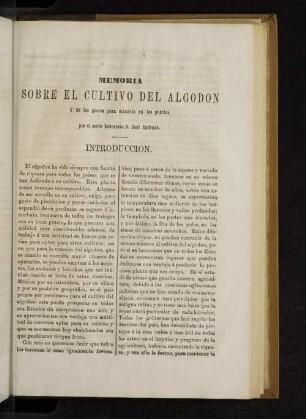 Memoria sobre el cultivo del Algodon