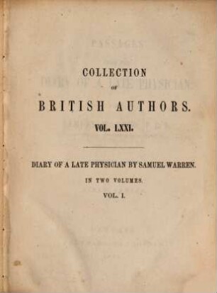Passages from the diary of a late physician, 1