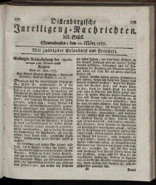 XII. Stück. Sonnabends: den 22. März 1777.