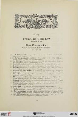 Altes Kunstmobiliar, Bronzen, Glasgemälde, Gobelins, Kleinkunst (Nr. 602-809)