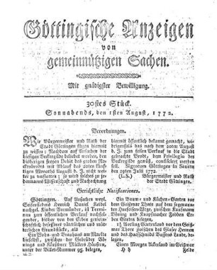 30stes Stück. Sonnabends, den 1sten August, 1772.