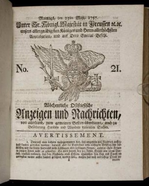No. 21. Montags, den 23ten Maji, 1757.