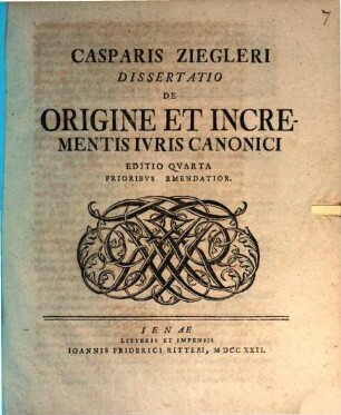 Diss. de origine et incrementis iuris canonici