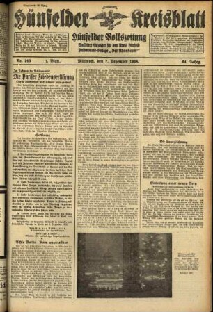 Erste Ausgabe vom Mittwoch, den 07. Dezember 1938.