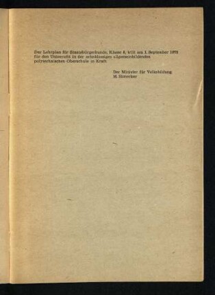 Der Lehrplan für Staatsbürgerkunde, Klasse 8 ...