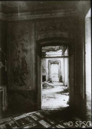 Berlin, Schloss Charlottenburg, Neuer Flügel, Gelbe Kammer, R. 312, mit Kriegsschäden.