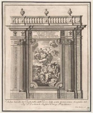 Die Nordseite des Turmsockels im Zentrum der Festarchitektur vor dem Palazzo Reale in Neapel anlässlich der Geburt der Prinzessin Maria Isabel (1740–1742)