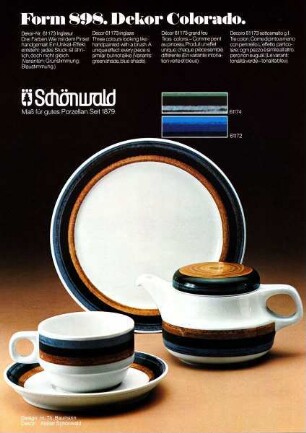Produktblatt für das Schönwald-Hotelgeschirr "Form 898" mit Dekor "Colorado"