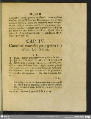 Cap. IV. Continet remedia iuris generalia cum Contrariis