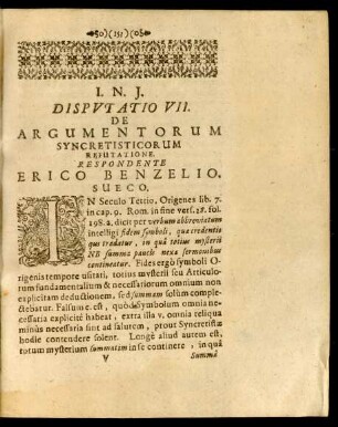 Disputatio VII. De Argumentorum Syncretisticorum Refutatione ...