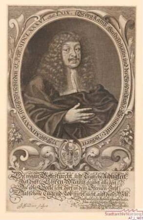 Georg Kamb, Handelsmann und des Größeren Rats in Nürnberg; geb. 1617 Februar 17; gest. 1686 Februar 21