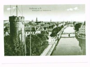 "Neckarpartie mit Bollwerkturm" - Gesamtansicht mit Bollwerksturm, Neckar und Blick auf die nördliche Altstadt