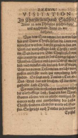 LXXXII. Visitation Im Churfürstenthumb Sachsen ...