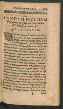 Ad Eundem Inclitum Principem de ipsius ad Academiam Wittenbergensem accessu Gratulatio.