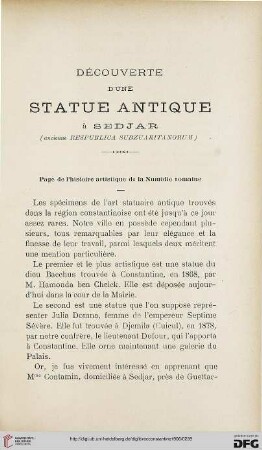 Sér. 4: Découverte d'une statue antique à Sedjar (ancienne respublica subzuaritanorum)