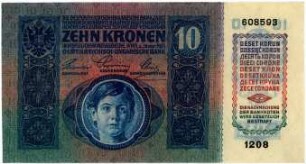 Geldschein, 10 Kronen, 2.1.1915