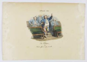 11e Parade – 1825, La Clôture, ou: Ventre affamé n’a pas d’oreilles, Blatt 11 der Folge "Métamorphoses d’Arlequin – Parades jouées sur le Théâtre Français"