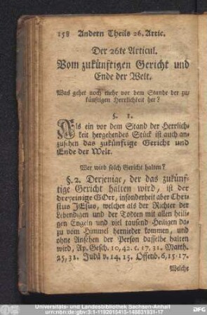 Der 26te Articul. Vom zukünftigen Gericht und Ende der Welt.