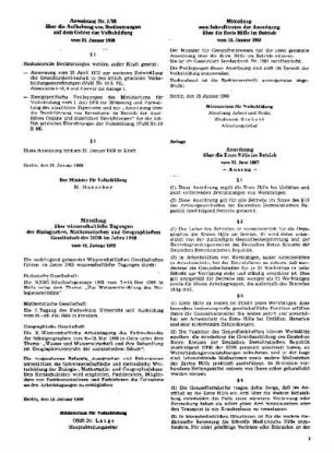 Anordnung über die Erste Hilfe im Betrieb : vom 23. Juni 1987
