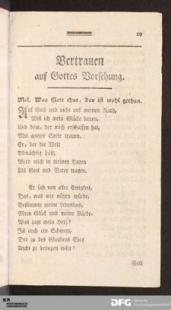 Vertrauen auf Gottes Vorsehung.