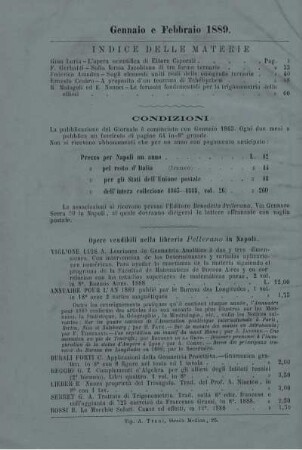 Indice delle materie. Condizioni.