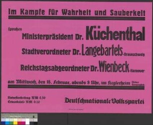 Plakat der DNVP zu einer Wahlkundgebung am 18. Februar 1931 in Braunschweig
