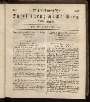 XVIII: Stück... den 6. May 1809 - XXI. Stück... den 27. May 1809.