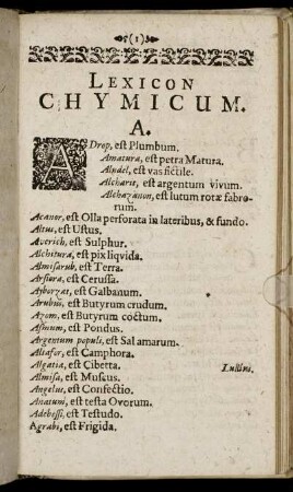 Lexicon chymicum A-Z