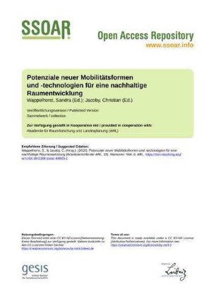 Potenziale neuer Mobilitätsformen und -technologien für eine nachhaltige Raumentwicklung