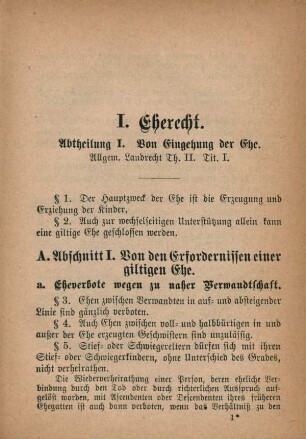 I. Eherecht. Abtheilung I. Von Eingehung der Ehe.