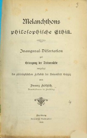 Melanchthons philosophische Ethik : Inaugural-Dissertation zur Erlangung der Doktorwürde