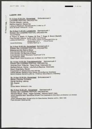 Detaillierter Konzertplan "Luzern 2005"
