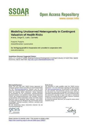 Modeling Unobserved Heterogeneity in Contingent Valuation of Health Risks