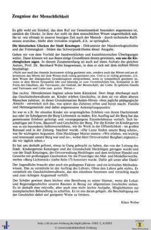 Zeugnisse der Menschlichkeit - Eingangsgedanken