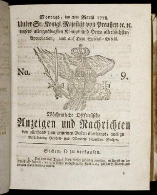 No. 9. Montags, den 2ten Martii 1778.