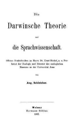 Die Darwinsche Theorie und die Sprachwissenschaft